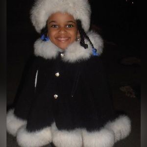 Navy Blue cape with white Fox Fur